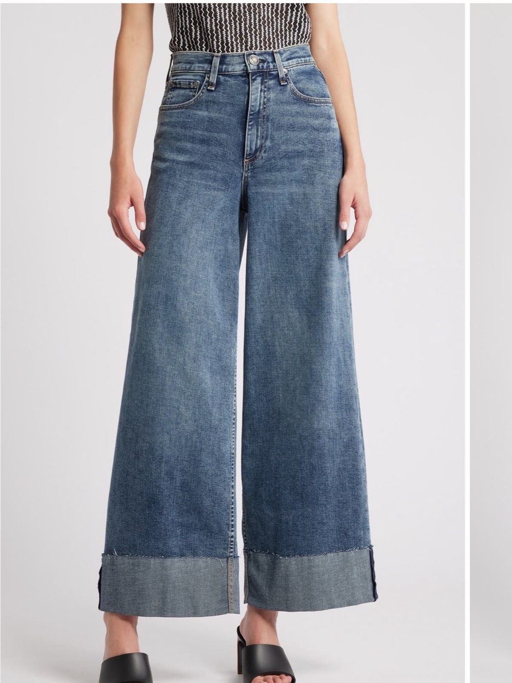 rag & bone Wide-Leg High-Rise Blue Denim Jeans with Cuffed Hem